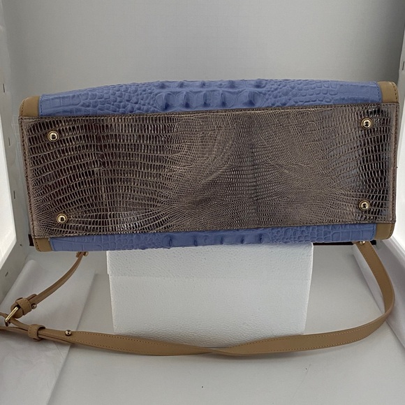 Lavender Croc-Embossed Top-Handle Satchel with Tan Trim - Picture 4 of 8
